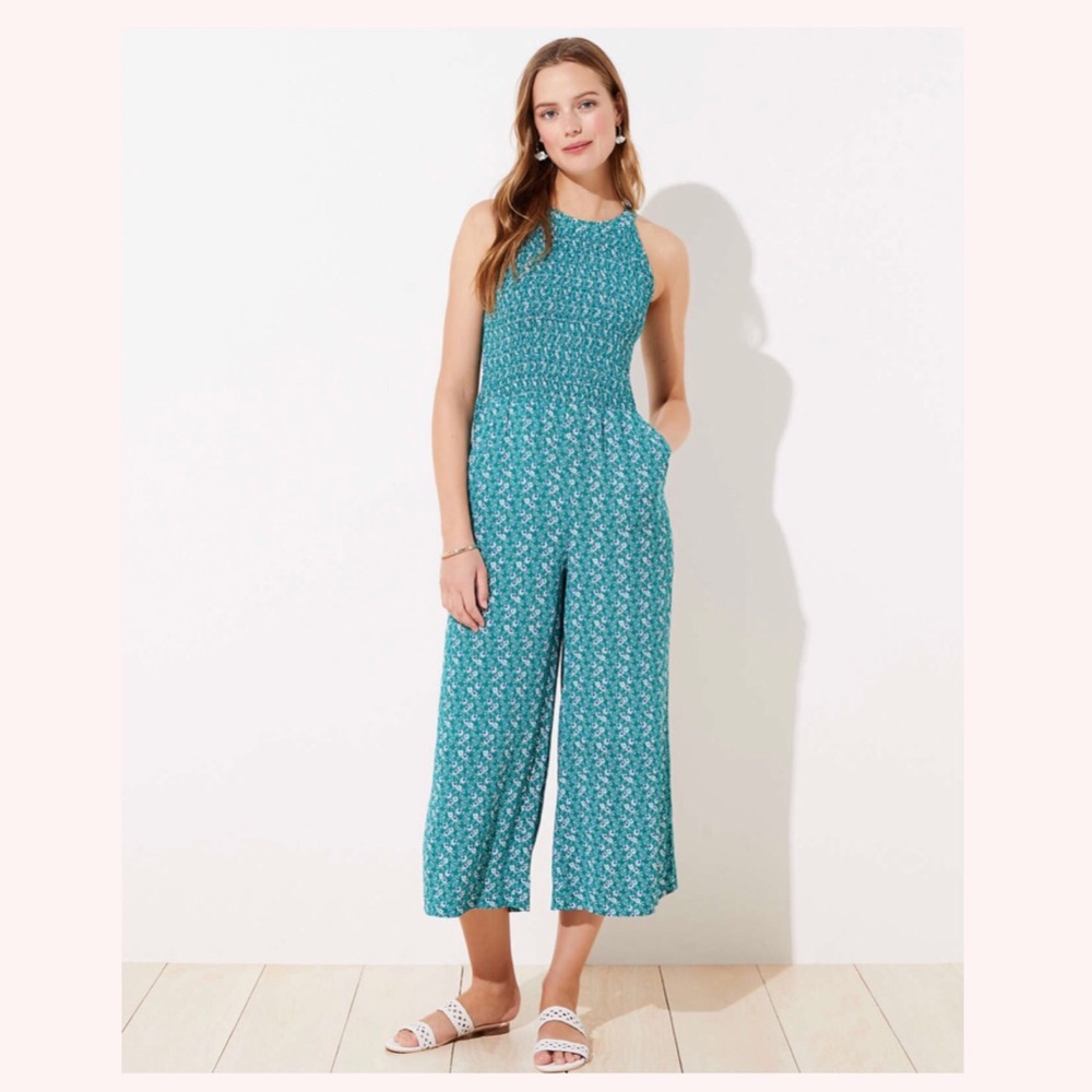 LOFT Paisley Smocked Halter Jumpsuit